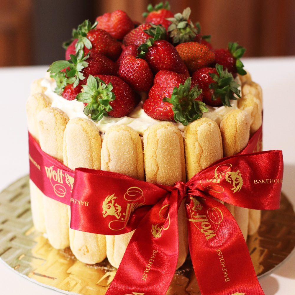 Strawberry charlotte cake by Milene Pereira at Wolf Bakehouse