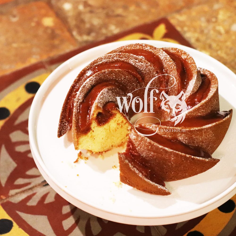 Rose-shaped guava cake by Milene Pereira at Wolf Bakehouse